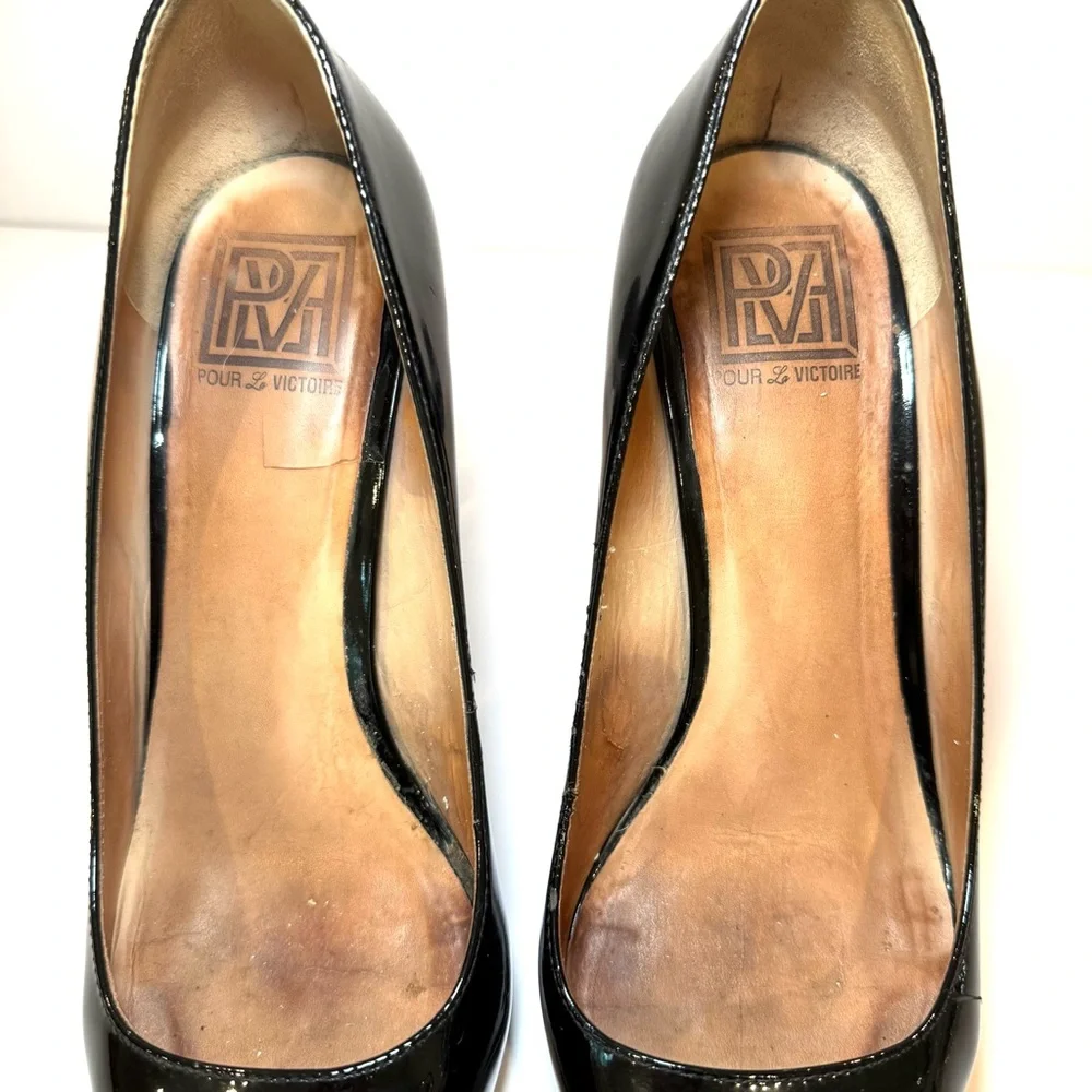 Pour La Victoire Black Patent Leather Stiletto Pump, Size 9